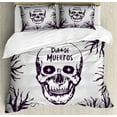 thumbnail image 1 of Mexican Decorations Queen Size Duvet Cover Set, Quote with Spooky Skull Head among Tree Branches Calaveral Carnival Graphic, Decorative 3 Piece Bedding Set with 2 Pillow Shams, Purple, by Ambesonne, 1 of 3