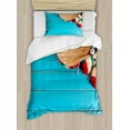 thumbnail image 1 of Mexican Decorations Twin Size Duvet Cover Set, Native Latin Elements with Sombrero and Maracas on Wood Background, Decorative 2 Piece Bedding Set with 1 Pillow Sham, Blue Cream, by Ambesonne, 1 of 3