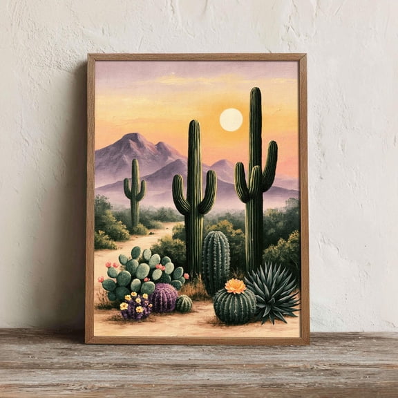 Mexican Desert Sunset Wall Art Print, Saguaro Cactus Landscape