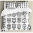 thumbnail image 1 of Mexican Duvet Cover Set King Size, Latin American Day of the Dead Skull Designs with Floral Inspirations Celebration, Decorative 3 Piece Bedding Set with 2 Pillow Shams, Black White, by Ambesonne, 1 of 3