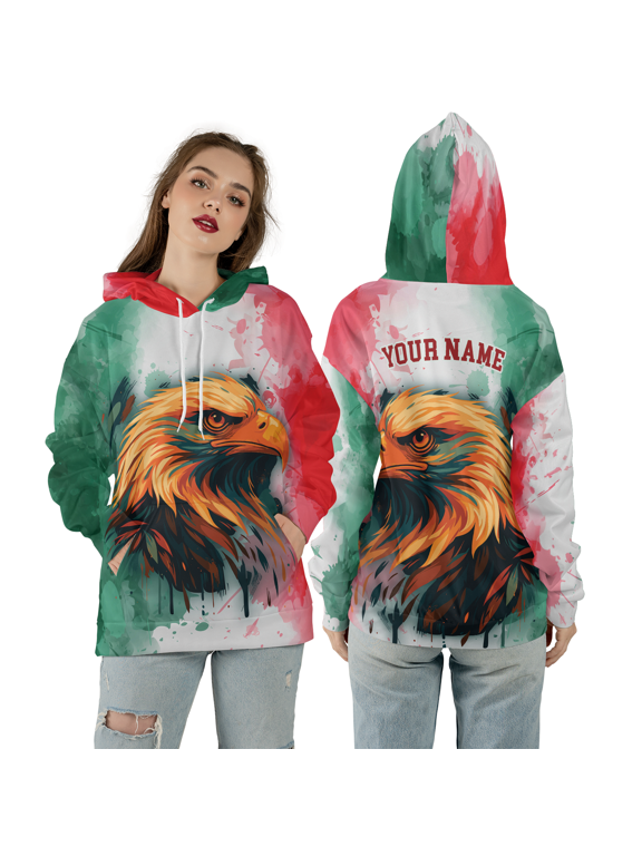 Mexican Eagle Custom Name 3D Hoodie, Mexico Flag Eagle 3D Hooded Sweatshirt, Personalized Patriotic Mexican All Over Print