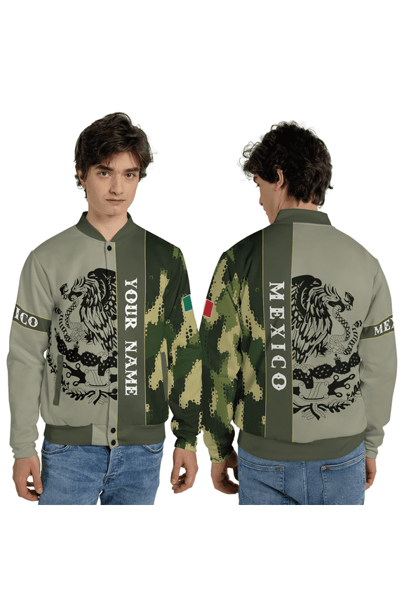 Mexican Eagle Custom Name Baseball Jacket, Mexico Coat of Arms Camouflage Baseball Jacket, Patriotic Mexican Heritage Jacket