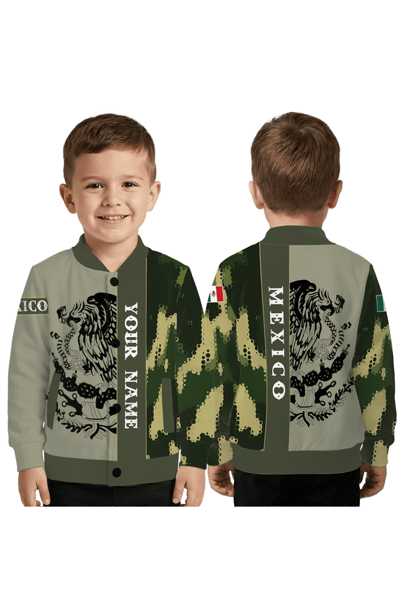 Mexican Eagle Custom Name Jacket, Mexico Coat of Arms Camouflage Baseball Jacket, Patriotic Mexican Heritage Coat