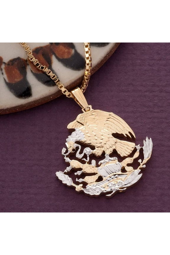 Mexican Eagle Pendant and Necklace, Hand Cut Mexican Coin, 1" in Diameter