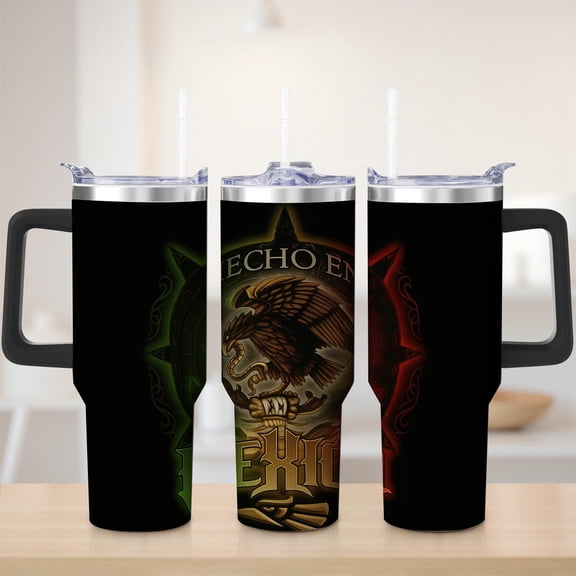Mexican Eagle Stainless Steel Insulated Mug with Lid and Handle, 40oz