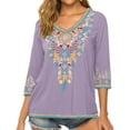 thumbnail image 1 of Mexican Embroidered Shirts for Women Boho Tops and Blouses 3/4 Sleeve Bohemian Peasant Summer Fall Tunic Top, 1 of 7