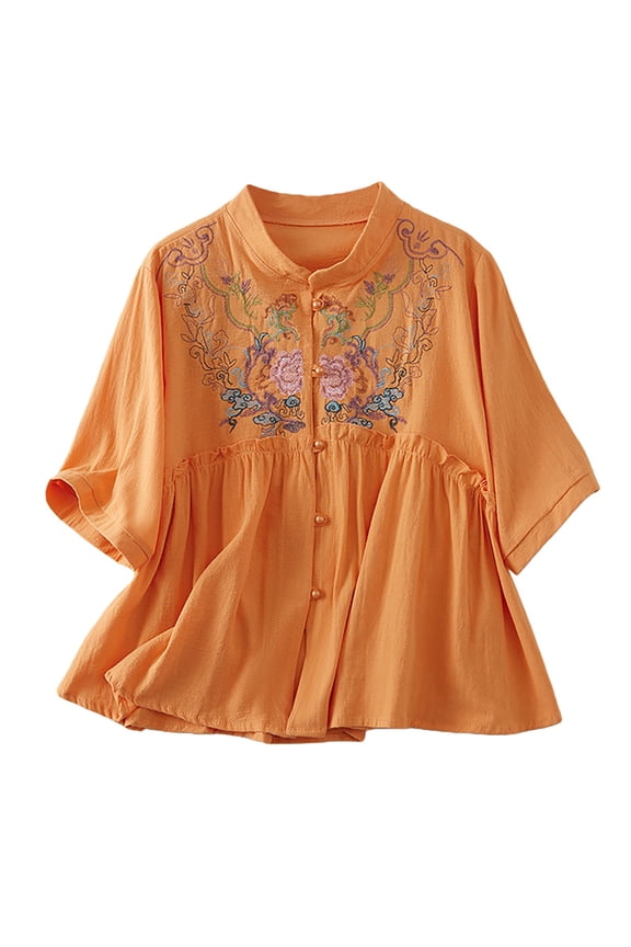 Mexican Embroidered Tops for Women Lightweight Pullover Shirt Work Tees Boho Shirts Summer Spring Blouses Loose Tunics Top Bohemian Tops Mexican Shirts Summer Tshirts Fashion Clothes Peasant Tops