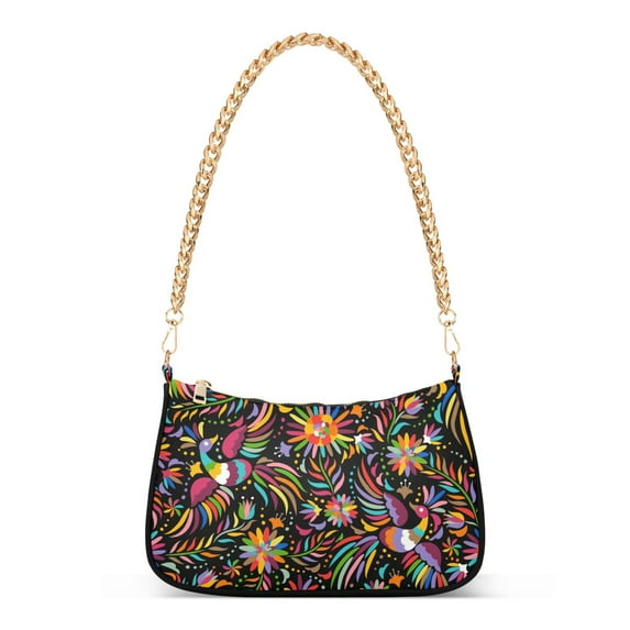 Mexican Ethnic Birds Flowers Womens Chain Shoulder Bag Tote Handbag Clutch Hobo Purse with Zipper for Travel Casual