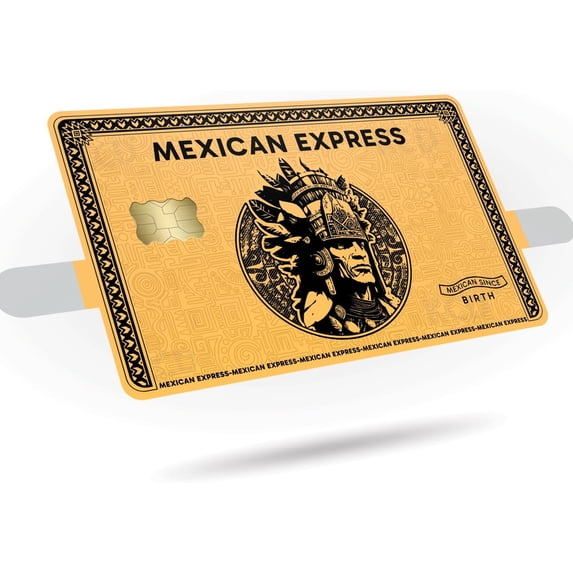 Mexican Express Credit Card Skin - Gold or Silver Aztec Warrior Design - Sticker Decal Cover Wrap 3-Pack - CCS029 (Gold)