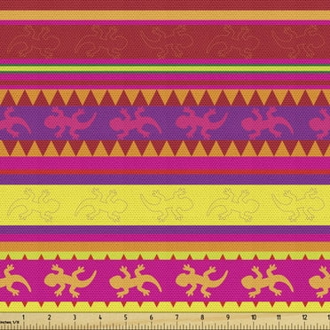Ambesonne Mexican Fabric by the Yard Upholstery, Vibrant Lizard Folklore, 3 Yards, Multicolor