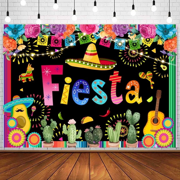 Mexican Fiesta Backdrop Cactus Floral Stripes Flags Birthday Photography Background Flowers Carnival Theme Festival Party Decorations Banner Photo Booth Props