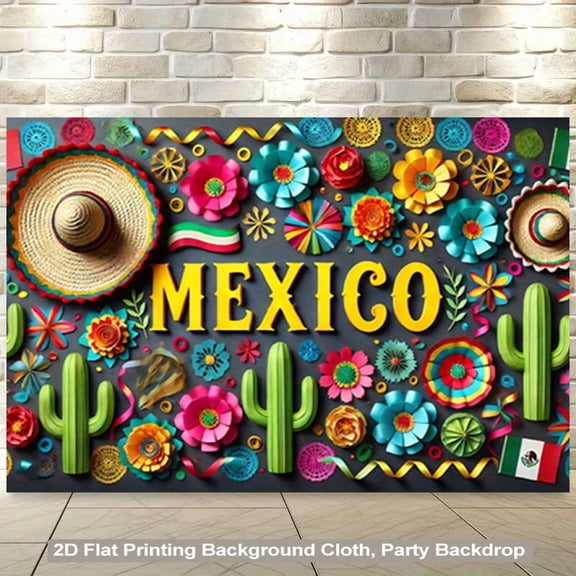 Mexican Fiesta Backdrop Mexican Carnival Happy Birthday Photography Background Mexico Sombrero Cacti Floral Fiesta Party Decorations Banner Supplies Photo Booth Props