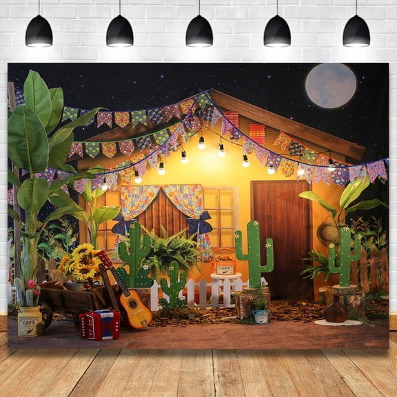 Mexican Fiesta Birthday Backdrop Rustic Wood House Cactus Carnival Happy Birthday Background Baby Shower Party Decorations Banner Photo Booth Props