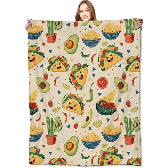 Mexican Fiesta Blanket Cute Taco, Avocado & Salsa Bowl Throw Blankets,Birthday Gifts for Girls Women & Food Lovers,Lightweight Soft Fleece Cozy for Sofa Couch Bed Room Travel Decor 40x50in