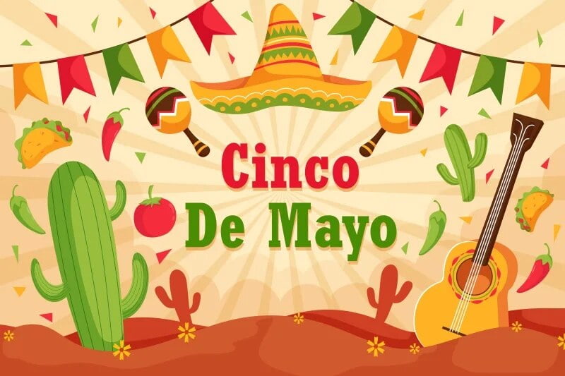 Mexican Happy Birthday Backdrop - 6x4FT Cinco De Mayo Fiesta Party Decor