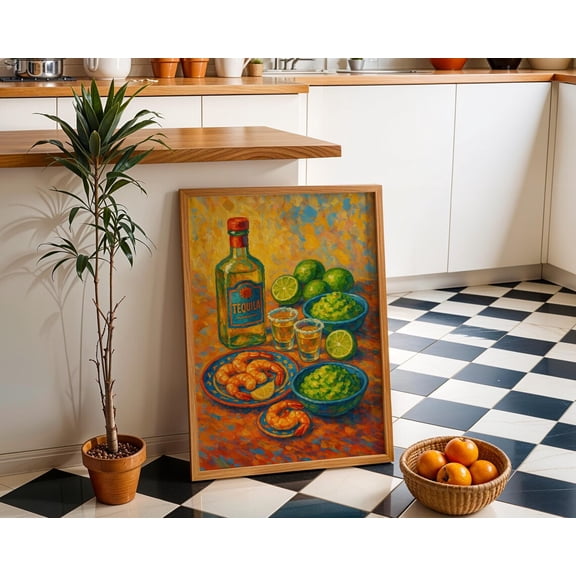 Mexican Fiesta Food Tequila Shrimp Guacamole Kitchen Bar Decor, Unframed Poster