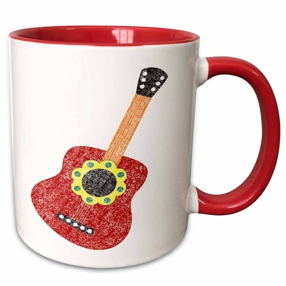 3drose, Mexican Fiesta Guitar Illustration Graphic Image, 15oz Two-tone Red Mug