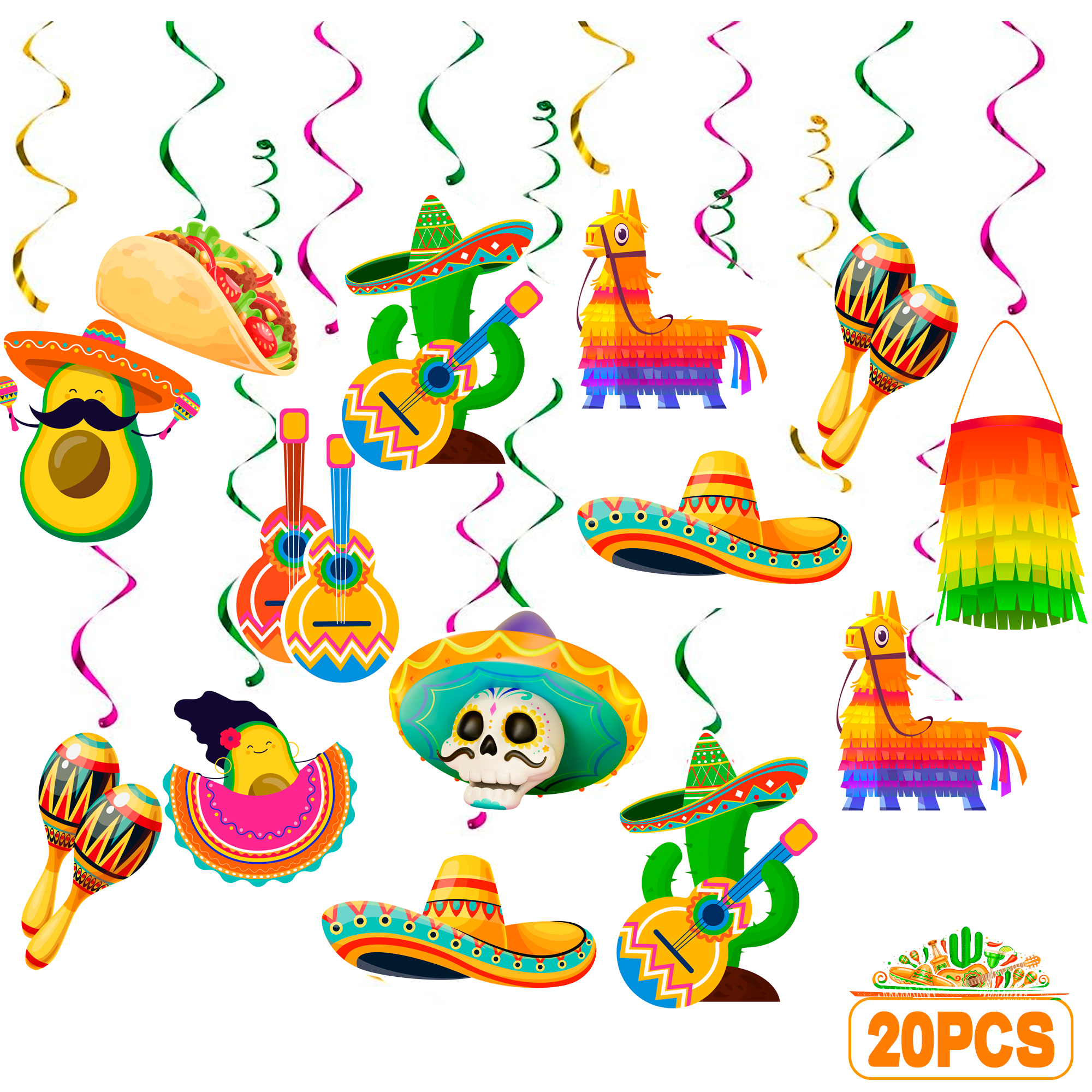 Mexican Fiesta Hanging Swirl Decorations,20pcs Cinco De Mayo Decorations Hanging Swirl/Mexican Party Decorations Swirl/Fiesta Party Hanging Decorations,for Taco Party Mexican Fiesta Party Decorations