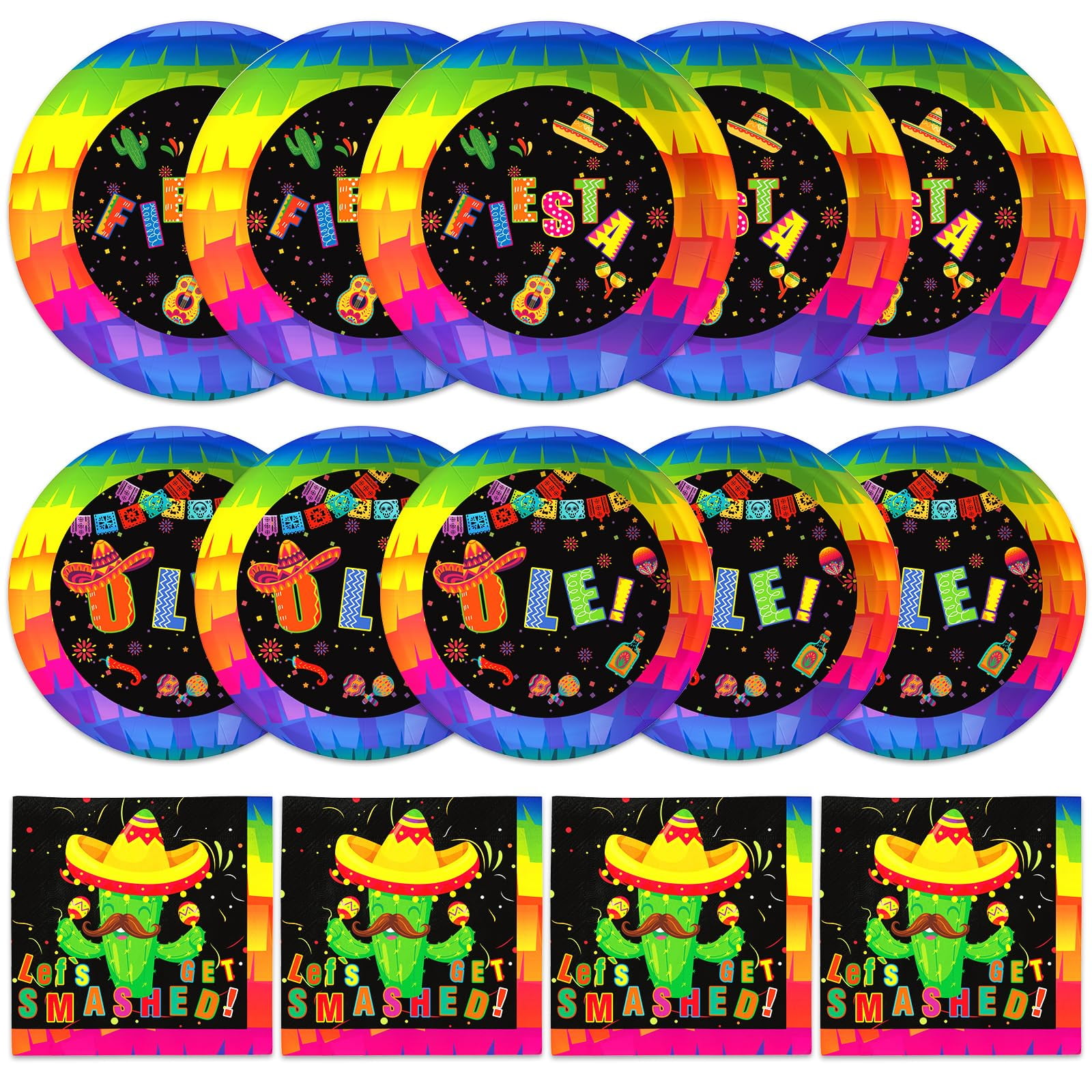 Mexican Fiesta Paper Plates and HYZ01 Napkins Disposable Dinnerware