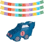 Mexican Fiesta Party Decorations Set, 3 Pack Papel Picado Banners 66FT with Blue Car Pinata, Cinco de Mayo Party Supplies for Birthday, Carnival, Festival