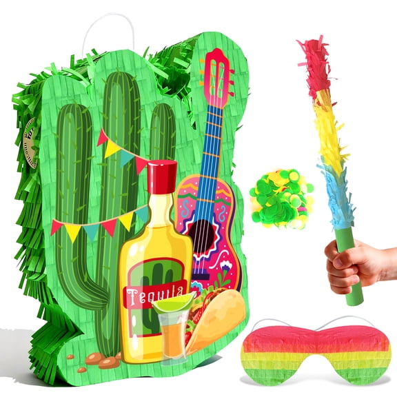 Mexican Cactus Piata, 4pcs Mexican Pinata Set Includes Cinco De Mayo Cactus Pinata Blindfold Mexican Piata Stick etc Mexican Fiesta Decorations Mexican Party Decorations