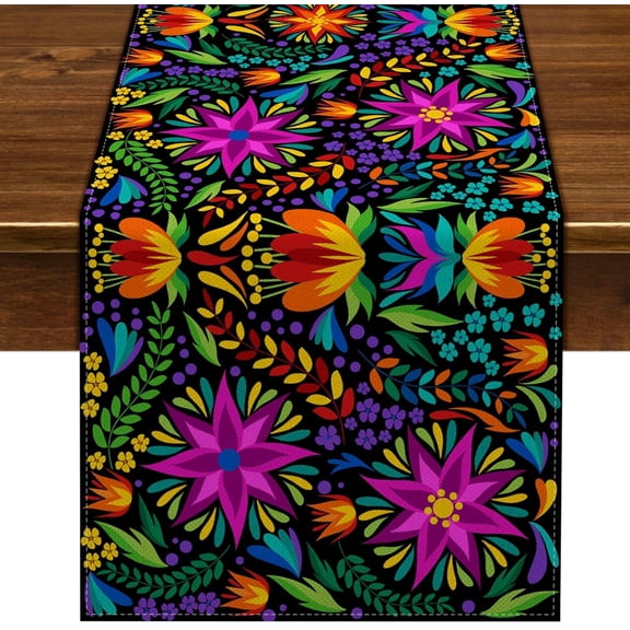 Mexican Fiesta Table Runner Dia De Los Muertos Decorations Cinco De Mayo Party Supply Rustic Linen Home Dining Room Kitchen Decor