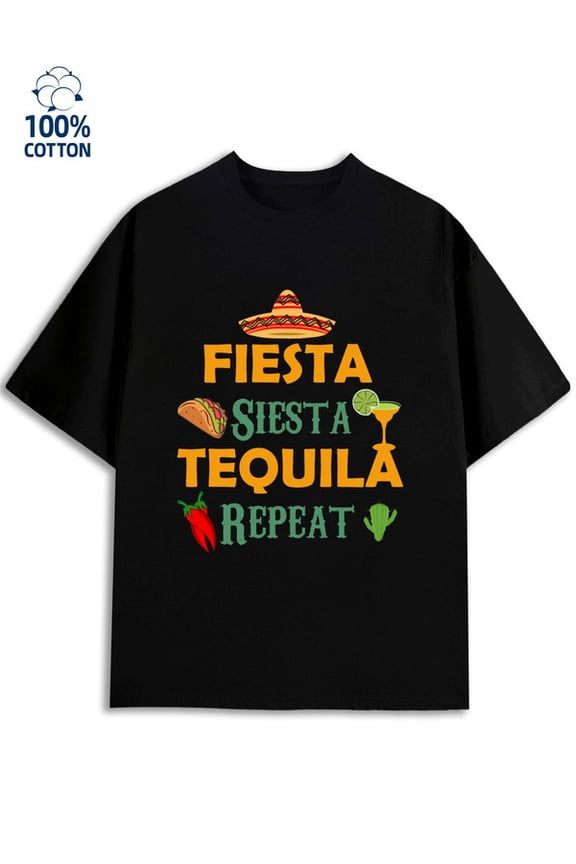 Mexican Fiesta Tee men's funny humor 180G 100% Cotton black work husband Original Unisex Shirt Graphic Tee tshirts Retro Unisex Shirt Graphic Tee tshirts Unique Design Unisex Shirt Cotton tshirts