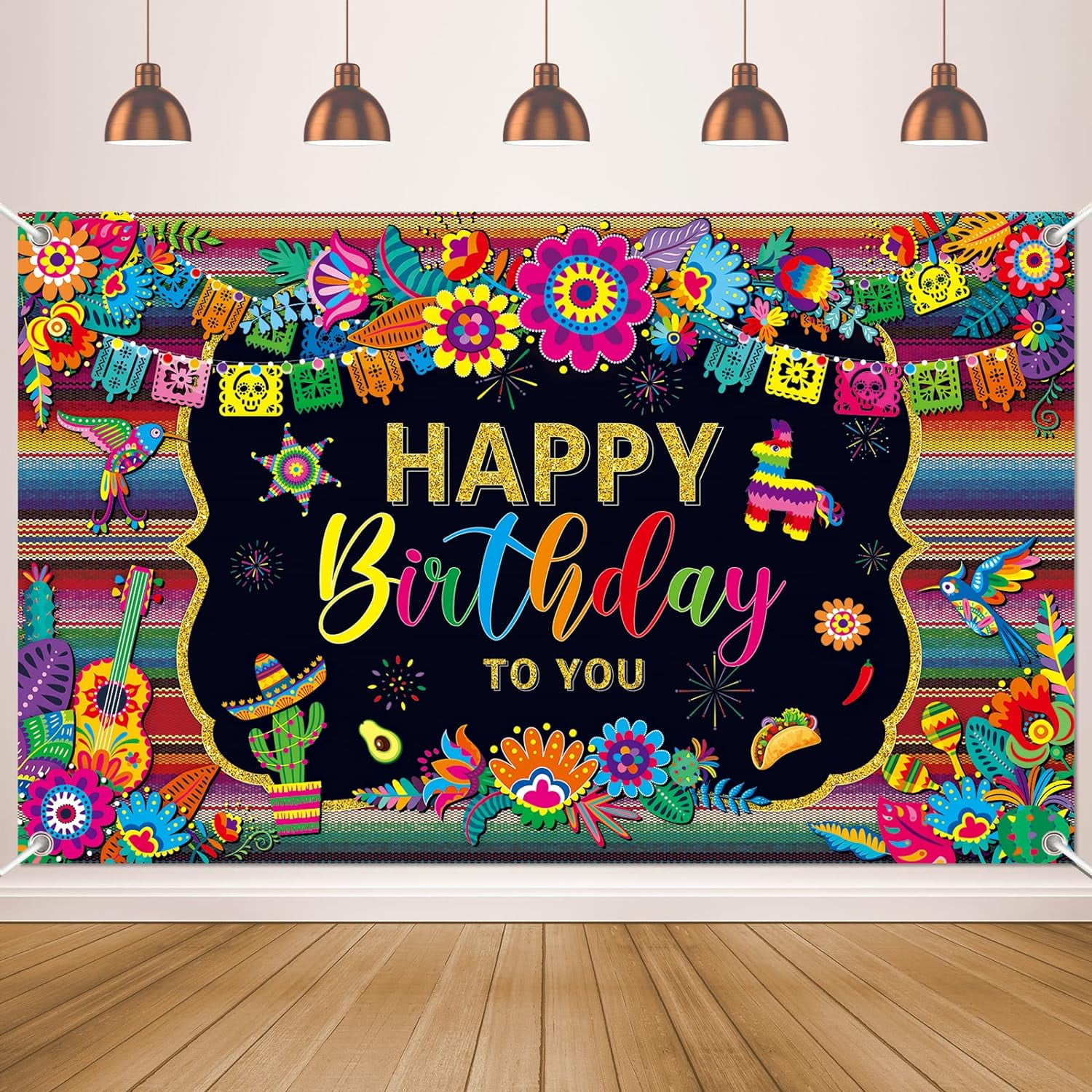 Mexican Fiesta Themed Happy Birthday Backdrop Mexico Cinco De Mayo ...