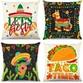thumbnail image 1 of Mexican Fiesta Throw Pillow Covers,Cinco De Mayo Decorations Linen Throw Pillow Covers,Taco Time Catus Mexican Party Supplies Outdoor Couch Cushion Case 18" x 18" Set of 4, 1 of 4