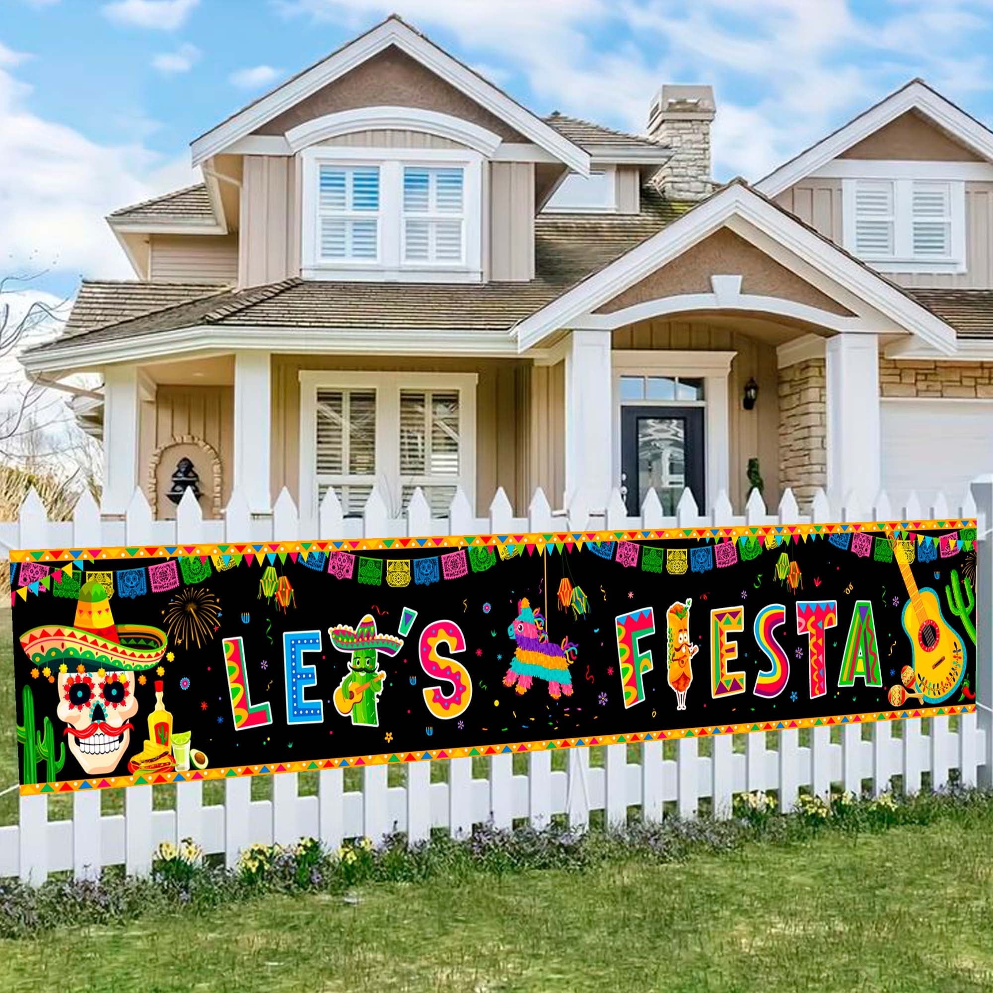 Mexican Fiesta Yard Banner, 118''x19.6''Mexican Theme Birthday Party Yard Banner Mexican Birthday Party Yard Banner Mexican Fiesta Banner Yard Sign, Mexican Yard Banner for Fiesta Party Decorations