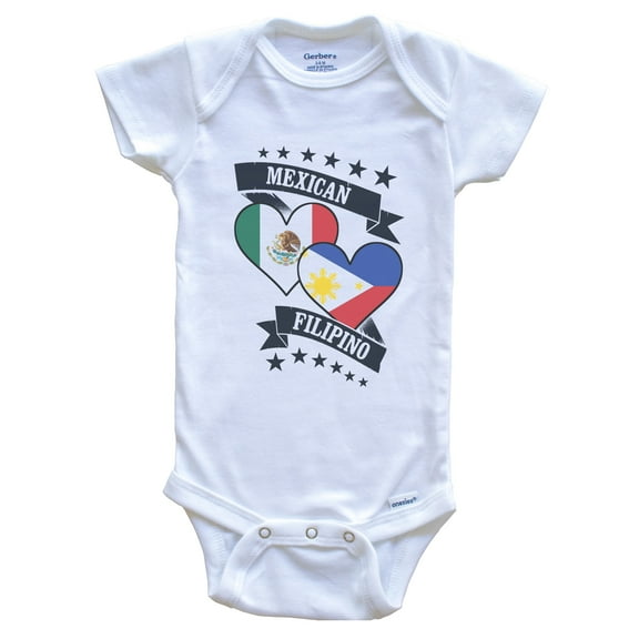Mexican Filipino Heart Flags Mexico Philippines Baby Bodysuit, 3-6 months white