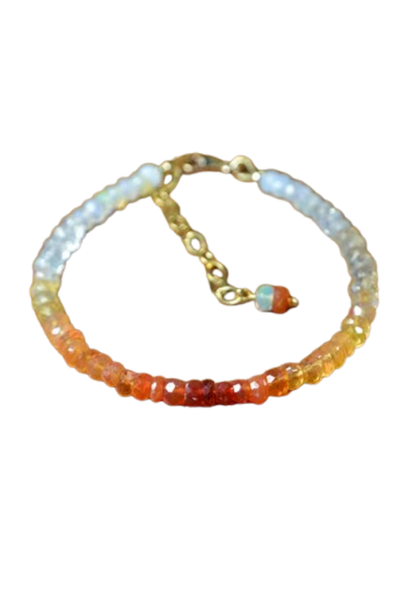 Mexican Fire Opal 3-3.5mm Rondelle Shape Faceted Cut Beads 7 inch Adjustable Silver Plated Clasp Bracelet for men, women, unisex. Link Chain Stacking Bracelet.|LINK_04620
