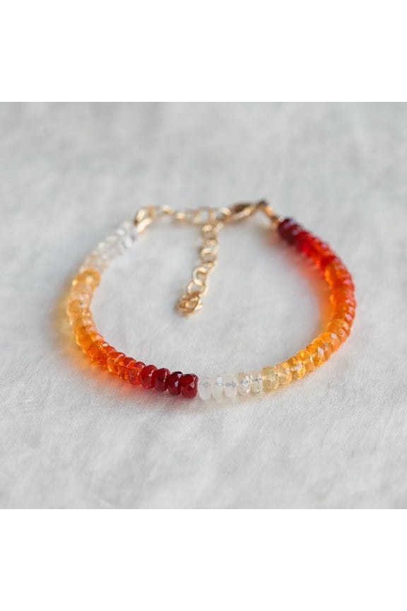 Mexican Fire Opal 3.5-4mm Rondelle Shape Faceted Cut Beads 7 inch Adjustable Gold Plated Clasp Bracelet for men, women, unisex. Link Chain Stacking Bracelet.|LINK_04616