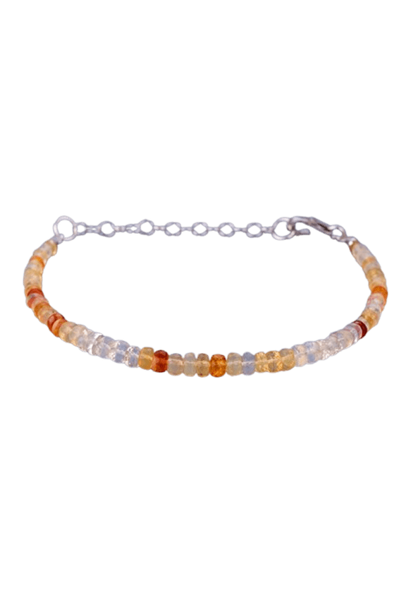 Mexican Fire Opal 3mm Rondelle Shape Faceted Cut Beads 7 inch Adjustable Silver Plated Clasp Bracelet for men, women, unisex. Link Chain Stacking Bracelet.|LINK_04622