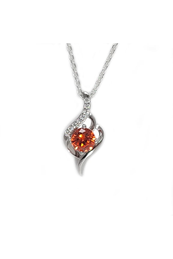 Mexican Fire Opal Necklace 925 Sterling Silver / Round Cut