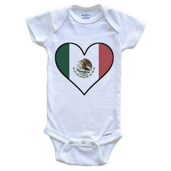 Mexican Flag Baby Bodysuit - Cute Mexican Flag Heart - Mexico Baby Bodysuit, 0-3 Months White