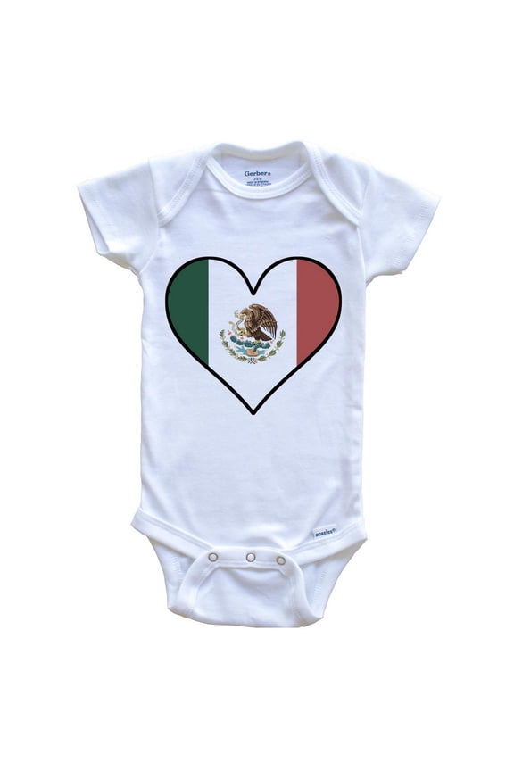 Mexican Flag Baby Bodysuit - Cute Mexican Flag Heart - Mexico Baby Bodysuit, 3-6 Months White