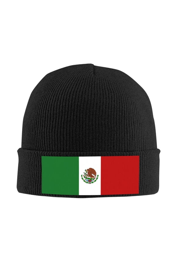 Mexican-Flag Beanie Hat Men Women Warm Printed Cap Knit Beanies Hats Outdoor Winter Black