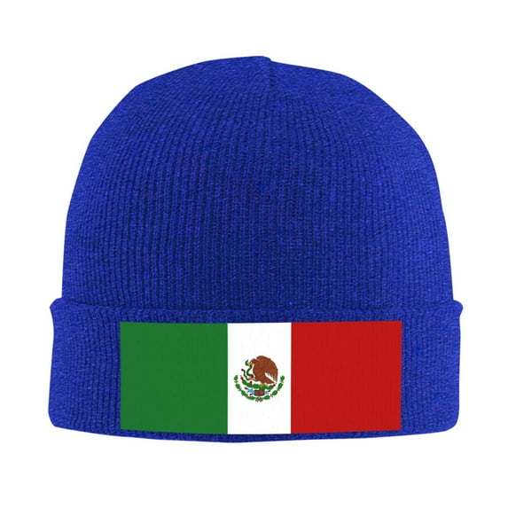 Mexican-Flag Beanie Hat Men Women Warm Printed Cap Knit Beanies Hats Outdoor Winter Blue