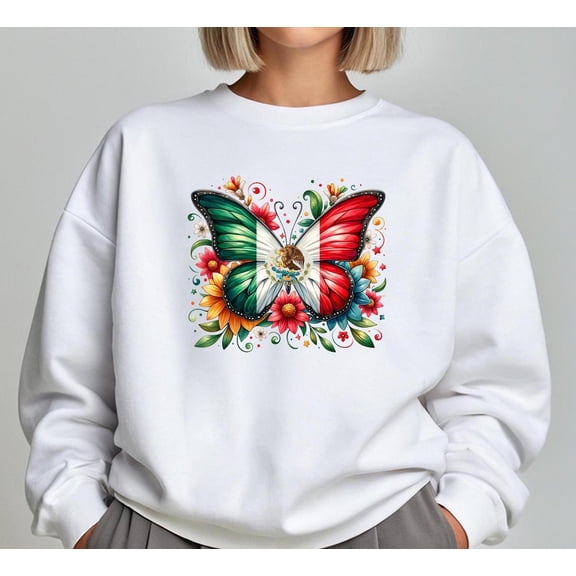 Mexican Flag Butterfly Sweatshirt: Floral Viva Mexico Sweater Tshirt All Size S-5XL