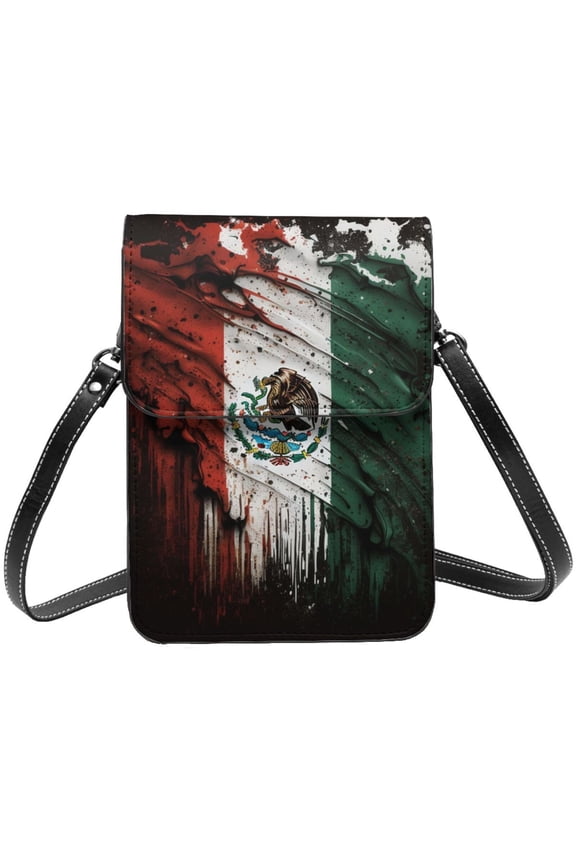 Mexican Flag Cool Vintage Cell Phone Purse Small Crossbody Bag with Strap Credit Card Slots Leather Shoulder Wallet for Women