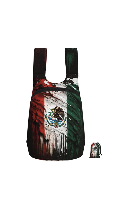 Mexican Flag Cool Vintage Foldable Storage Backpack Lightweight Packable Travel Daypack for Shopping Commuting Hiking
