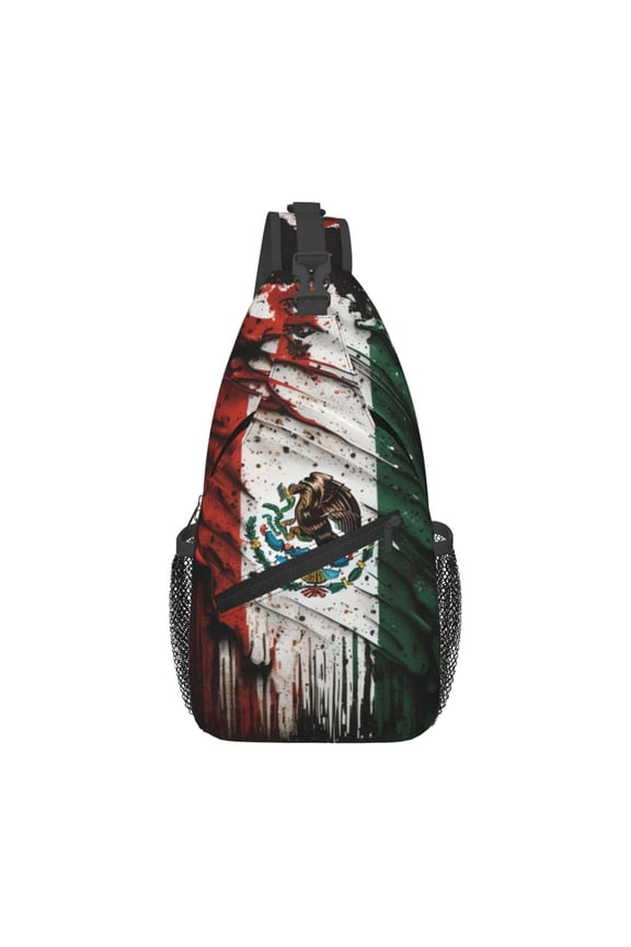 Mexican Flag Cool Vintage Sling Backpack Shoulder Chest Crossbody Bag Causal Travel Hiking Daypack