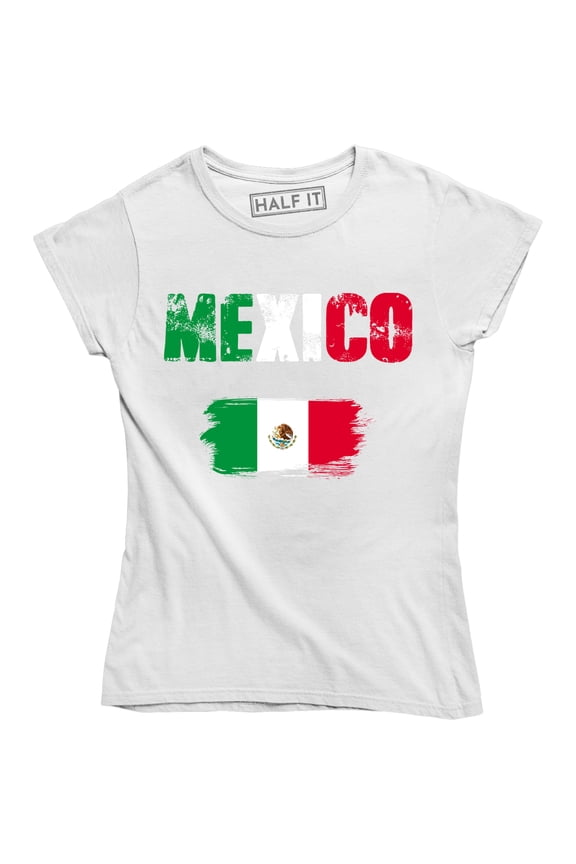 Mexican Flag Distressed Women`s Slouchy Mexico Latino Pride Soccer Tee Shirt