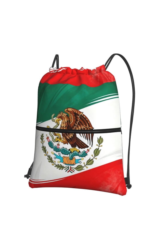 Mexican Flag Drawstring Backpack Bag Water Resistant Yoga Shopping Cinch Bag Sackpack For Men Women