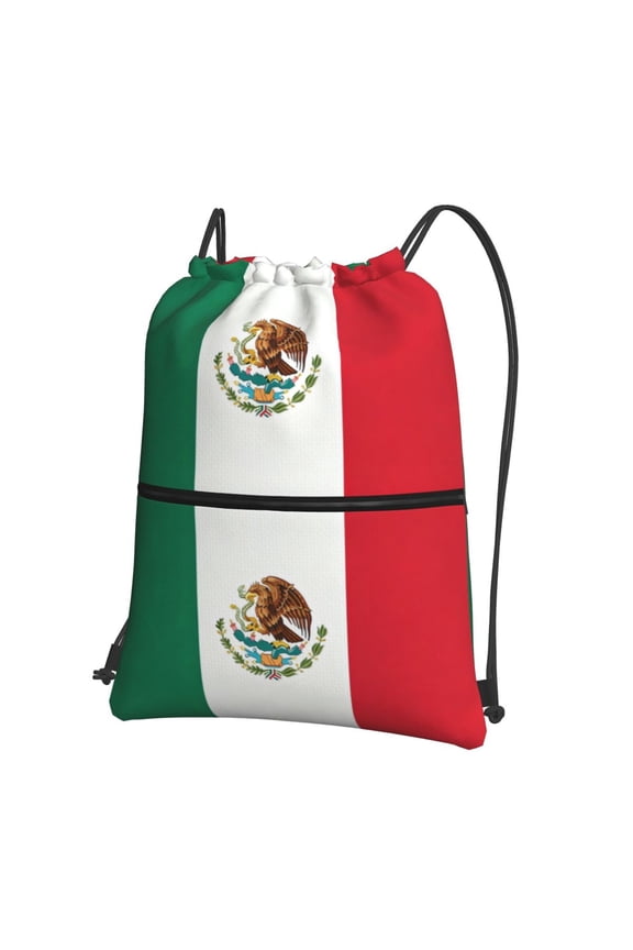 Mexican Flag Drawstring Backpack Bag Water Resistant Yoga Shopping Cinch Bag Sackpack For Men Women