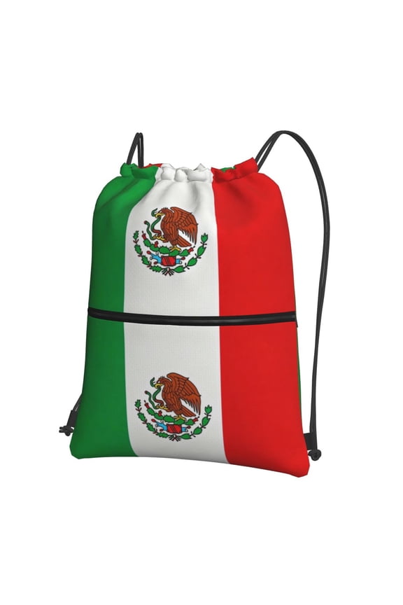 Mexican-Flag Drawstring Backpack Water Resistant String Bag Sports Sackpack Gym Sack For Men Women
