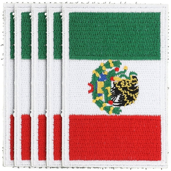 Mexican Flag Embroidered Cloth Patch Fabric Stickers for Clothing Iron Applique Cap Decorations Uniform Patches Zarape Banner 5 Pcs