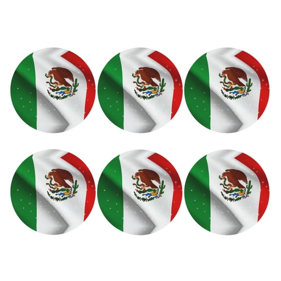 Mexican Flag Independence Day Leather Drink Coasters for Drinks (6 Pack) for Tabletop Protection Round Shape