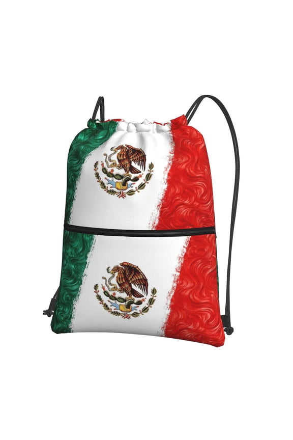 Mexican Flag Print Drawstring Backpack Water Resistant String Bag Sports Sackpack Gym Sack For Men Women